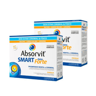 Absorvit Smart Extra Forte 30 Ampolas, tónico cerebral e físico. Além disso é ideal para pessoas ativas, em situações de maior esforço físico e intelectual, e que necessitam de um aporte "extra" de energia.
