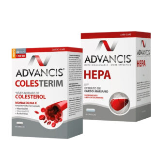 O Pack contém Advancis Colesterim, com a finalidade de reduzir o colesterol total e colesterol LDL e garantir proteção cardiovascular e  Advancis Hepa 60 Cápsulas, contém uma ação antioxidante e protetora hepática