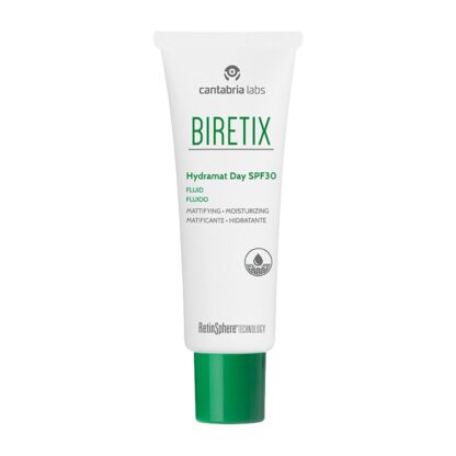Biretix Hydramat Day SPF 30 é um fluido ligeiro oil free de rápida absorção, único no mercado graças à combinação dos seus ativos e Retinsphere
