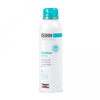 Isdin Teen Skin Acniben Body Spray 150 ml, recomendado para a pele oleosa com tendência acneica em zonas de difícil acesso como o terço superior do toráx, costas e peito.