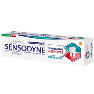 Sensodyne Sensibilidade Gengivas Pasta Dentrífica Fresh Mint forma uma camada protetora sobre as áreas sensíveis
