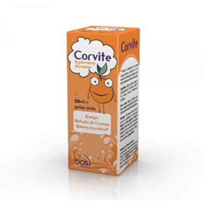 Corvite Gotas 20ml, suplemento alimentar, com vitamina C, para a redução do cansaço e para o normal funcionamento do sistema imunitário.