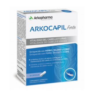 Arkocapil Forte é um suplemento alimentar à base de aminoácidos (metionina e cistina), biotina, ácido pantoténico, v