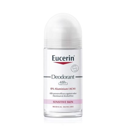 Eucerin Desodorizante Roll-On 48h sem Alumínio 50ml, suave mais eficaz, está clinicamente comprovado que este desodorizante sem alumínio protege contra os odores