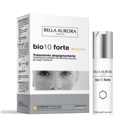 Bella Aurora Bio10 Forte M-Lasma 30ml, tratamento intensivo para manchas de origem hormonal. Uma combinação de princípios ativos com a exclusiva tecnologia despigmentante