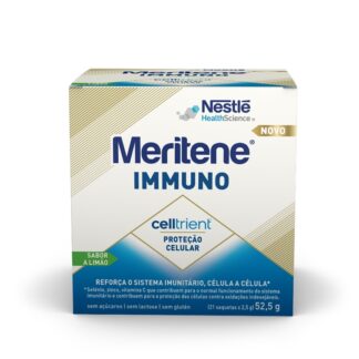 Nestlé Meritene Immuno é um suplemento alimentar com aminoácidos, vitaminas e minerais.