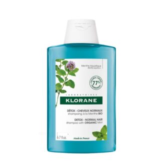 Klorane Champô Detox 400ml com Menta Aquática, este champô biodegradável lava o cabelo em profundidade