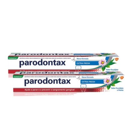 Parodontax Pasta Extra Fresh 2x75ml ajuda a parar e prevenir o sangramento das gengivas enquanto mantém a sensação de frescura e limpeza na sua boca durante horas.