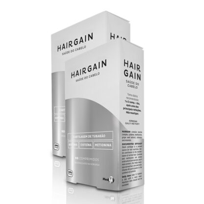 Hairgain 2x60 comprimidos, foi desenvolvido para promover o crescimento do cabelo e controlar a perda excessiva de cabelo.