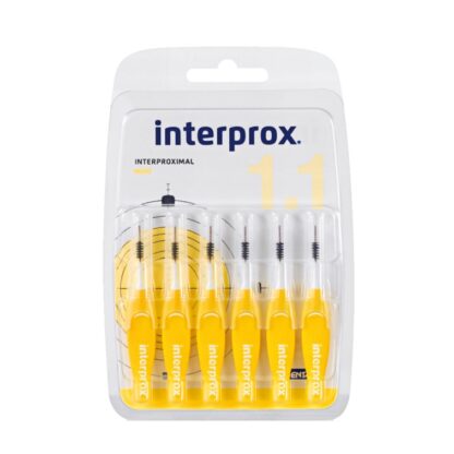 Interprox Mini 1.1 mm 6 unidades,  gama Interprox foi desenvolvida para utilização diária na remoção da placa dentária (biofilme oral
