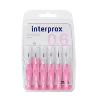 Interprox Nano 0.6 mm 6 unidades,  gama Interprox foi desenvolvida para utilização diária na remoção da placa dentária (biofilme oral)