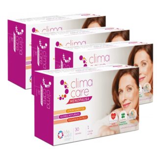 Climacare Menopausa 4x30 Cápsulas, destina-se a todas as mulheres que desejam preservar sua feminilidade durante a menopausa e climatério sem recorrer a hormonas