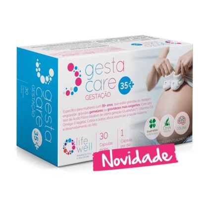 GestaCare Gestação 35+ 30 Cápsulas, suplementação específica para mulheres com mais de 35 anos, que estão grávidas ou desejam engravidar, grávidas gemelares ou gravidezes mais exigentes.