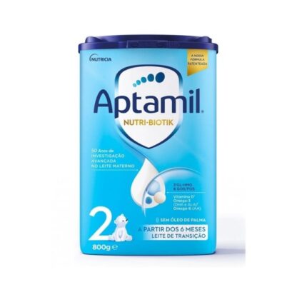 Aptamil 2 é um leite de transição, indicado para bebés a partir dos 6 meses de vida até ao final da lactância, como parte de uma dieta diversificada.