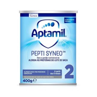 Aptamil® Pepti SyneoTM 2 é um alimento para fins medicinais específicos indicado para a gestão nutricional da alergia à proteína do leite de vaca, em lactentes a partir dos 6 meses de vida.