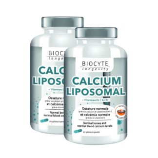 Biocyte Longevity Calcium Vitamina D 60 Cápsulas, contribui para a manutenção de ossos normais, graças ao cálcio e às vitaminas D e K.