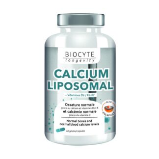 Biocyte Longevity Calcium Vitamina D 60 Cápsulas, contribui para a manutenção de ossos normais, graças ao cálcio e às vitaminas D e K.