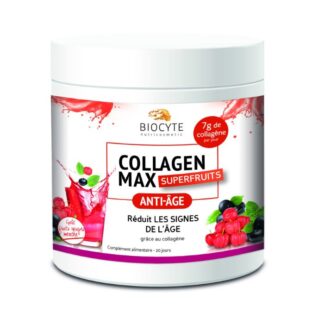 Biocyte Collagen Max SuperFruits 260gr suplemento alimentar à base de Colagénio hidrolisado marinho para combater as rugas e a flacidez da pele,
