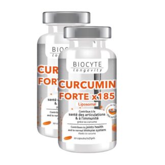 Biocyte Longevity Curcumin Forte 2x30 Cápsulas é formulado com curcumina microencapsulada na forma de micelas.