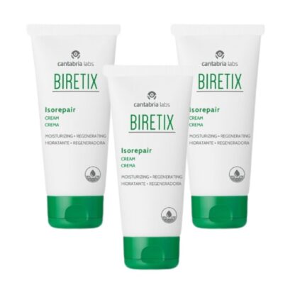 Biretix Isorepair Creme Hidratante Regenerador 50 ml, de rápida absorção, que repara a função barreira e recupera a hidratação e emoliência da pele sensibilizada por tratamentos com retinóides orais e/ou tópicos.