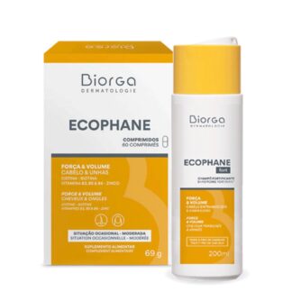 Ecophane 60 comprimidos + Ecophane Champô Fortificante 200 ml, força e volume. Para cabelo enfraquecido e danificado.