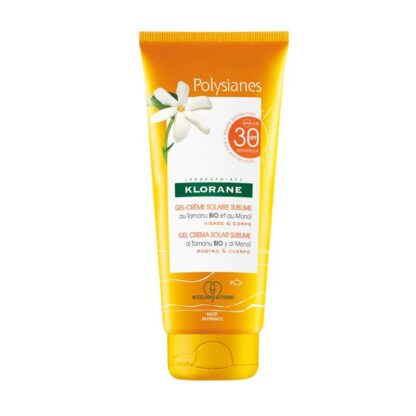 Klorane Polysianes Gel-Creme Sublimador SPF30 200ml, cuidado solar para o rosto e corpo com uma textura em gel-creme que protege e sublima a pele.