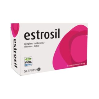 ESTROSIL é um suplemento alimentar que contém Isoflavonas de soja, Lúpulo, Agno-casto, FOS (Fruto-oligossacáridos), Vitamina D3 e Cálcio.