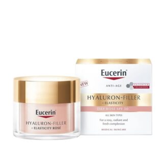 Eucerin Hyaluron-Filler + Elasticity Creme de Dia Rosé FPS30 50ml, creme de dia anti-idade para uma tez rosada, radiante e fresca.