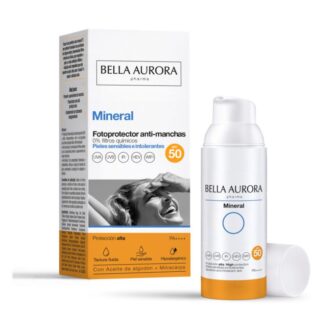 Bella Aurora Fotoprotetor SPF50 Antimanchas Mineral, fotoprotetor antimanchas com 0% de filtros químicos, ideal para a pele sensível.