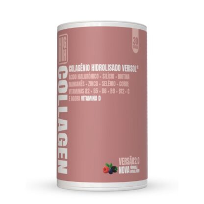 High Collagen Verisol 2.0 Frutos Vermelhos contém 5gr de péptidos de colagénio hidrolisado VERISOL ®, 120mg Ácido Hialurónico e múltiplas vitaminas e minerais