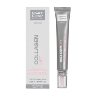 Martiderm Shot Collagen Lift, fórmula avançada com 1% de Bio-Tech Collagen, que contém a fração mais ativa do colagénio, e que atua em sinergia com o lupeol para proporcionar o máximo efeito lifting. 